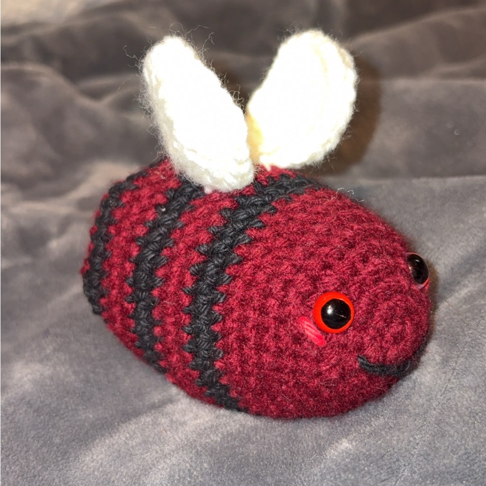 Handcrafted Burgundy and Black Crochet Bee Toy